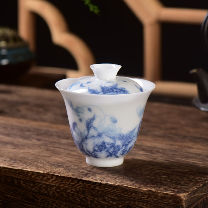 Ice Jade Porcelain "Spring Bounty" Gaiwan and Cups