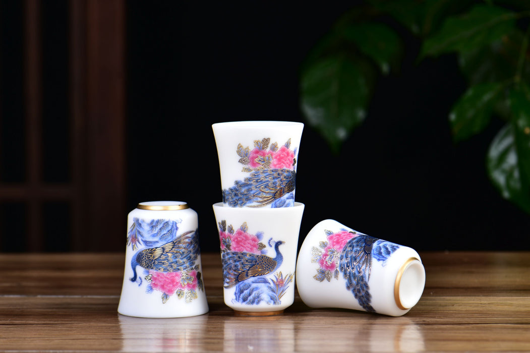 Mutton Fat Ice Jade "Peacock Pageantry" Tea Cup | Yunnan Sourcing Tea Shop