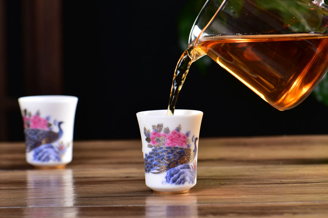 Mutton Fat Ice Jade "Peacock Pageantry" Tea Cup | Yunnan Sourcing Tea Shop