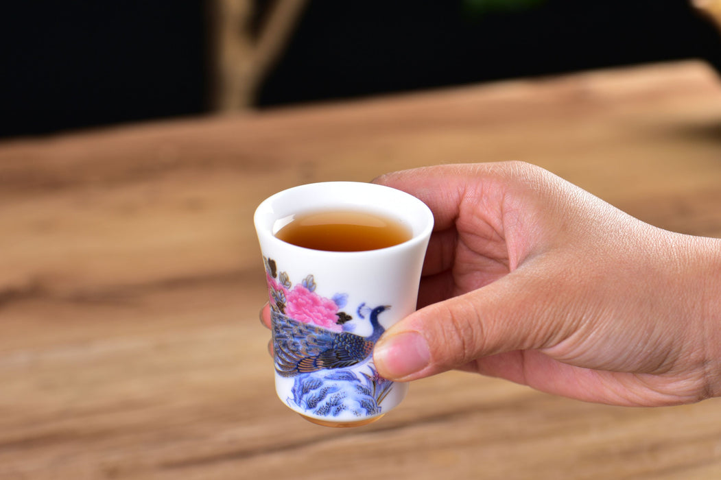 Mutton Fat Ice Jade "Peacock Pageantry" Tea Cup | Yunnan Sourcing Tea Shop