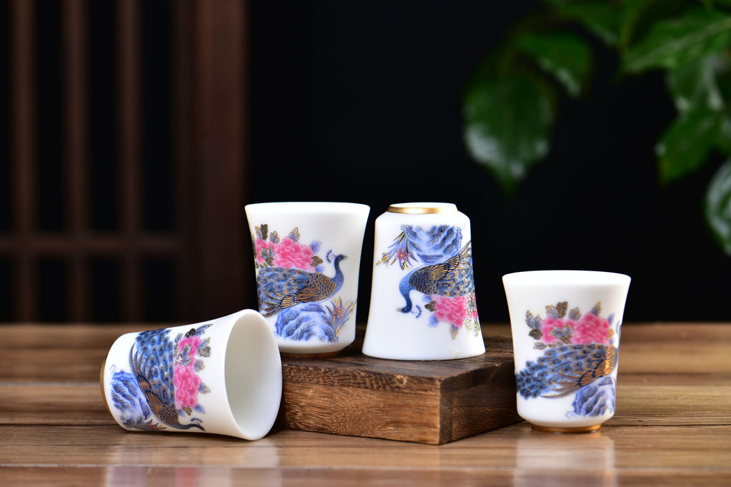Mutton Fat Ice Jade "Peacock Pageantry" Tea Cup | Yunnan Sourcing Tea Shop