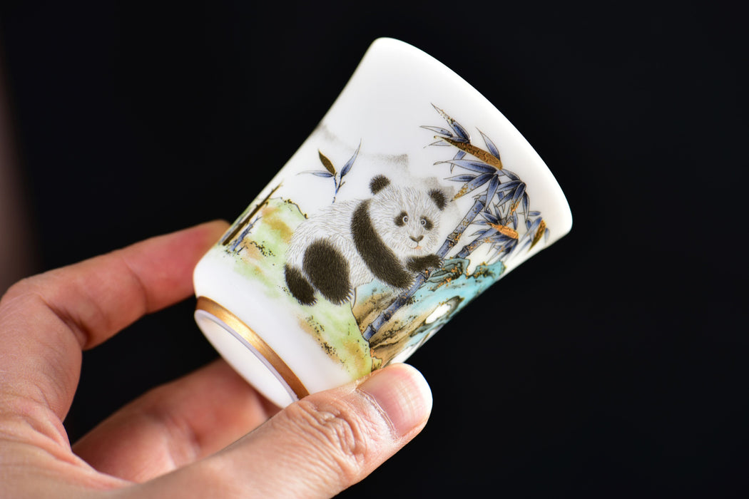 Mutton Fat Ice Jade "Playful Panda" Tea Cup | Yunnan Sourcing Tea Shop