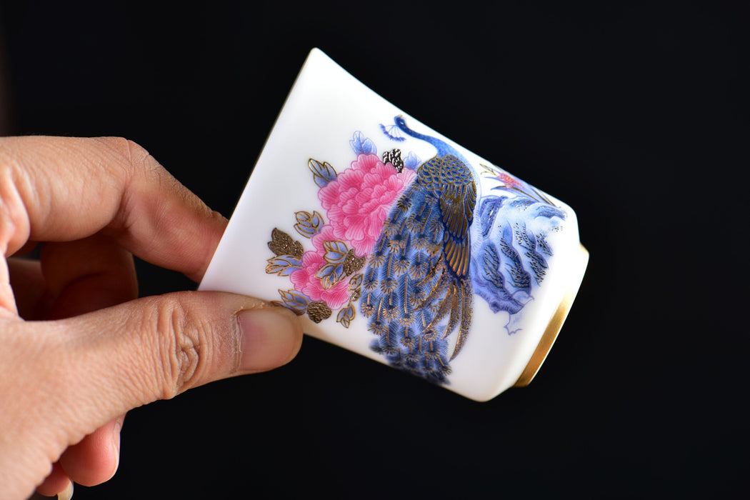 Mutton Fat Ice Jade "Peacock Pageantry" Tea Cup | Yunnan Sourcing Tea Shop