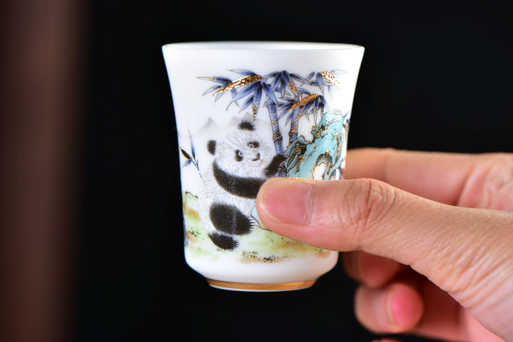 Mutton Fat Ice Jade "Playful Panda" Tea Cup | Yunnan Sourcing Tea Shop