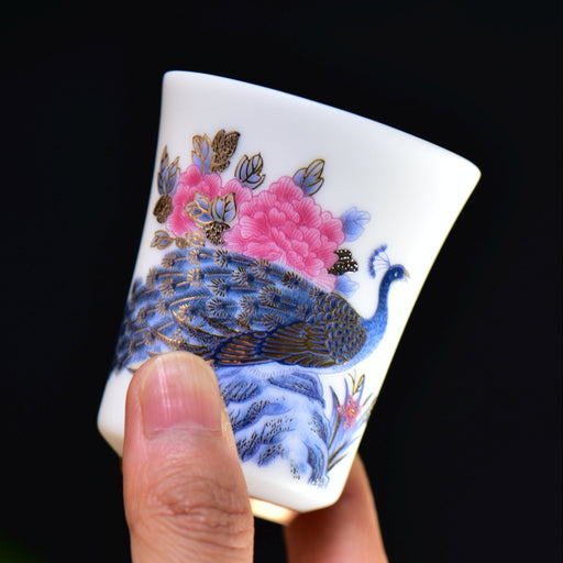 Mutton Fat Ice Jade "Peacock Pageantry" Tea Cup | Yunnan Sourcing Tea Shop