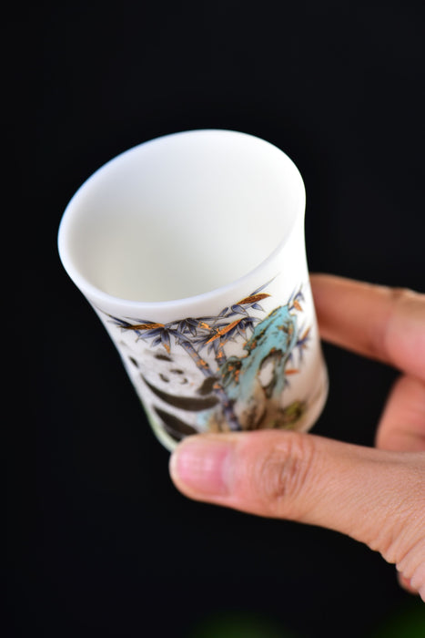 Mutton Fat Ice Jade "Playful Panda" Tea Cup | Yunnan Sourcing Tea Shop