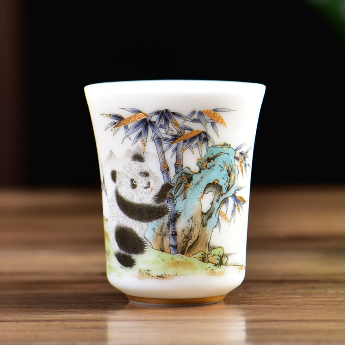 Mutton Fat Ice Jade "Playful Panda" Tea Cup | Yunnan Sourcing Tea Shop