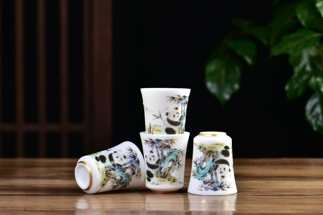 Mutton Fat Ice Jade "Playful Panda" Tea Cup | Yunnan Sourcing Tea Shop