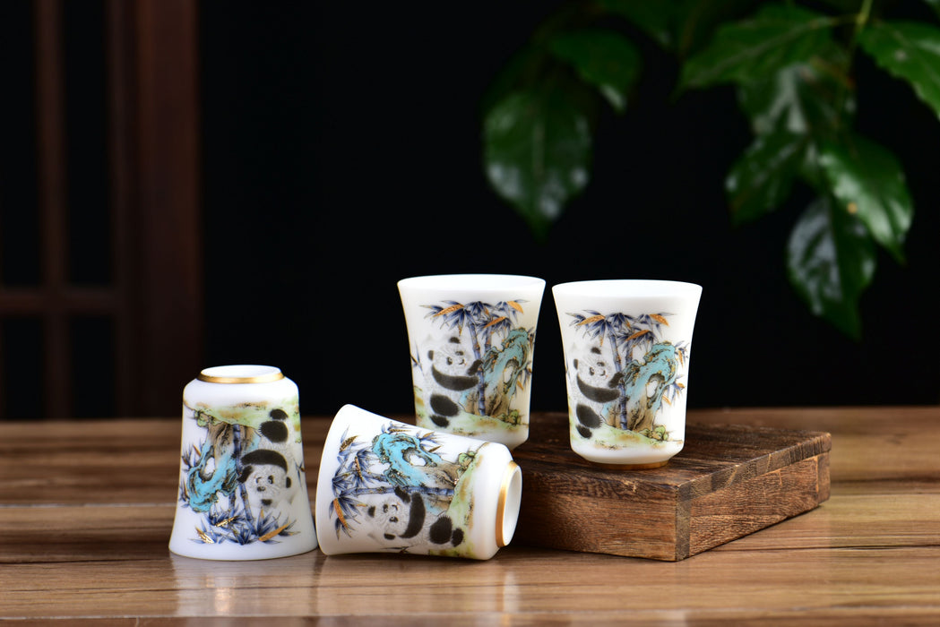 Mutton Fat Ice Jade "Playful Panda" Tea Cup | Yunnan Sourcing Tea Shop