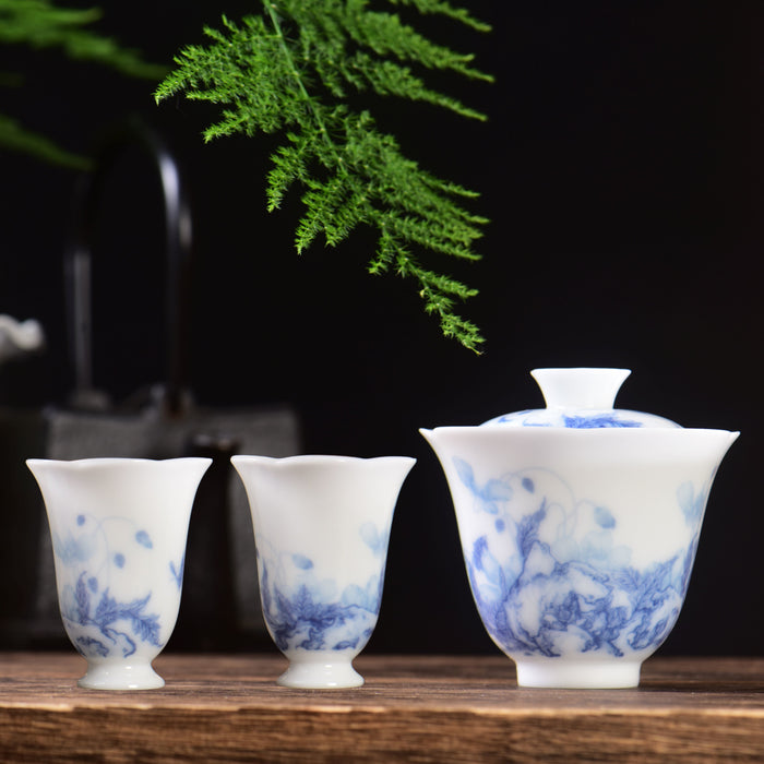 Ice Jade Porcelain "Spring Bounty" Gaiwan and Cups