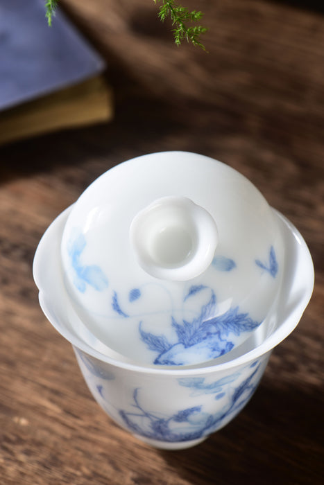 Ice Jade Porcelain "Spring Bounty" Gaiwan and Cups