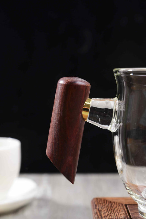 Bamboo Motif Glass Cha Hai with Wooden Handle | Yunnan Sourcing Tea Shop