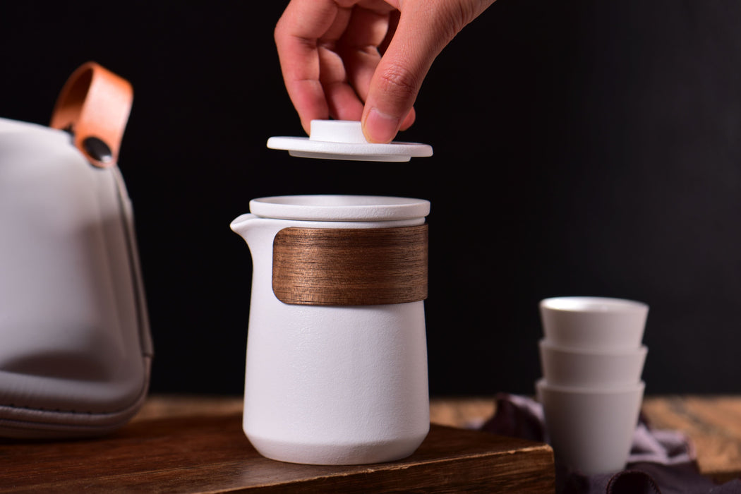 Powder Glaze White Ceramic Tea Brewer with Cups | Yunnan Sourcing Tea Shop