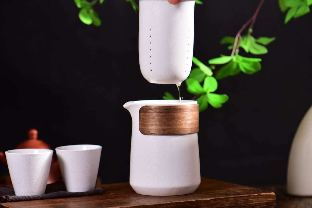 Powder Glaze White Ceramic Tea Brewer with Cups | Yunnan Sourcing Tea Shop