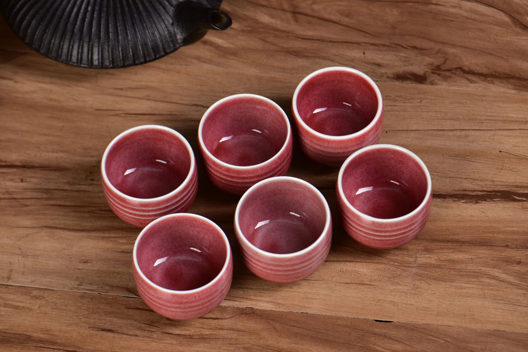Coral Bloom White-Rimmed Tea Cups | Yunnan Sourcing Tea Shop