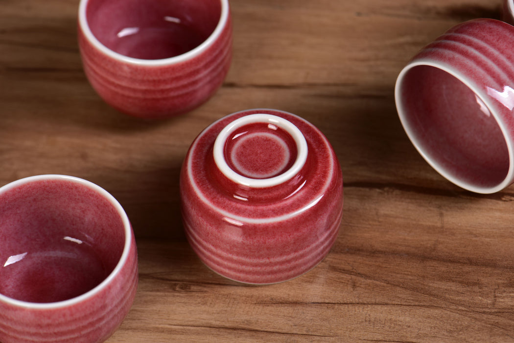 Coral Bloom White-Rimmed Tea Cups | Yunnan Sourcing Tea Shop
