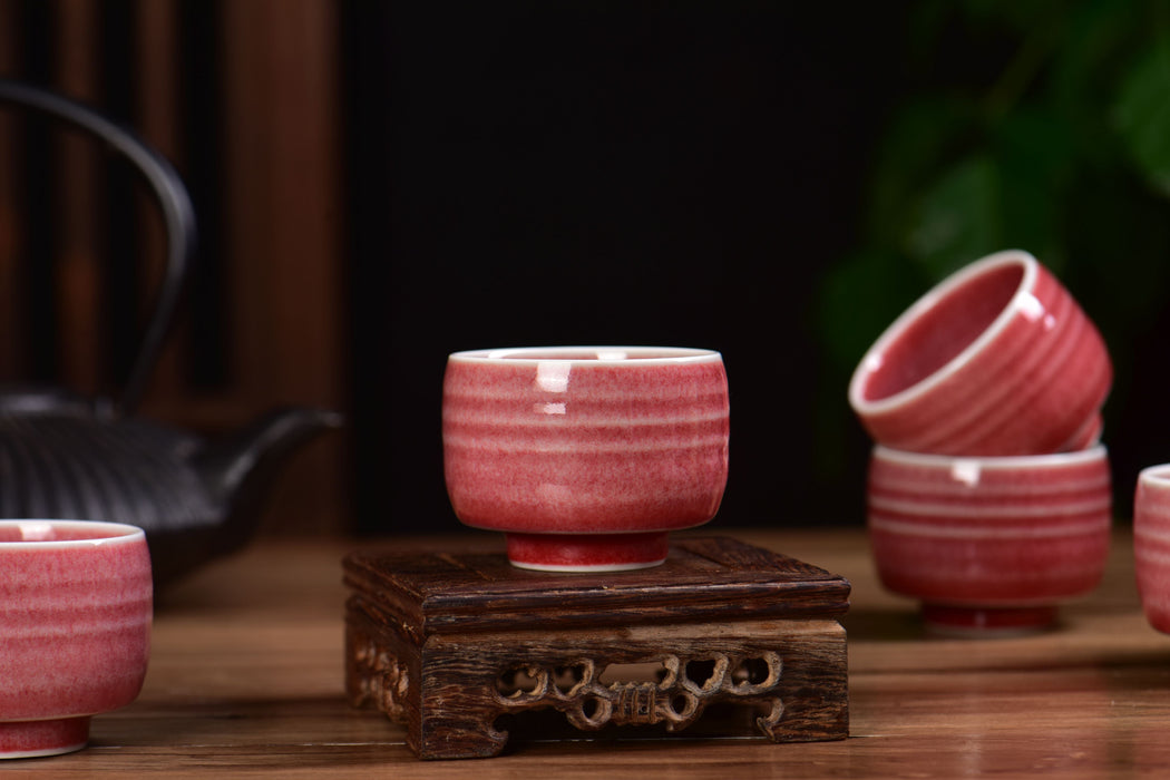 Coral Bloom White-Rimmed Tea Cups | Yunnan Sourcing Tea Shop