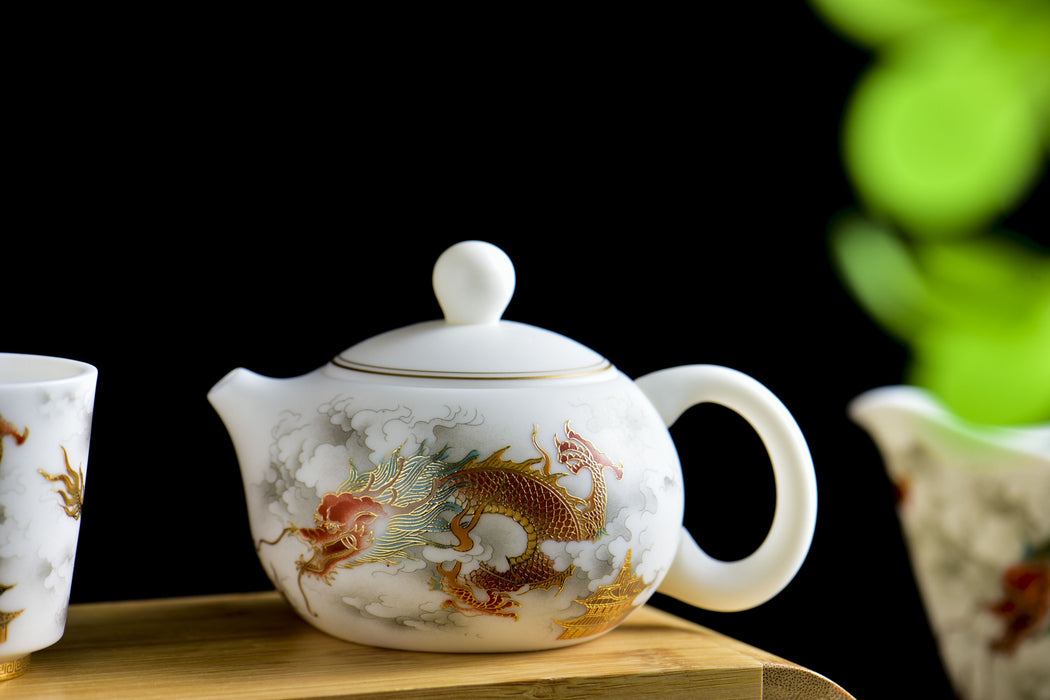 Mutton Fat Jade Porcelain "Soaring Dragon" Tea Set | Yunnan Sourcing Tea Shop