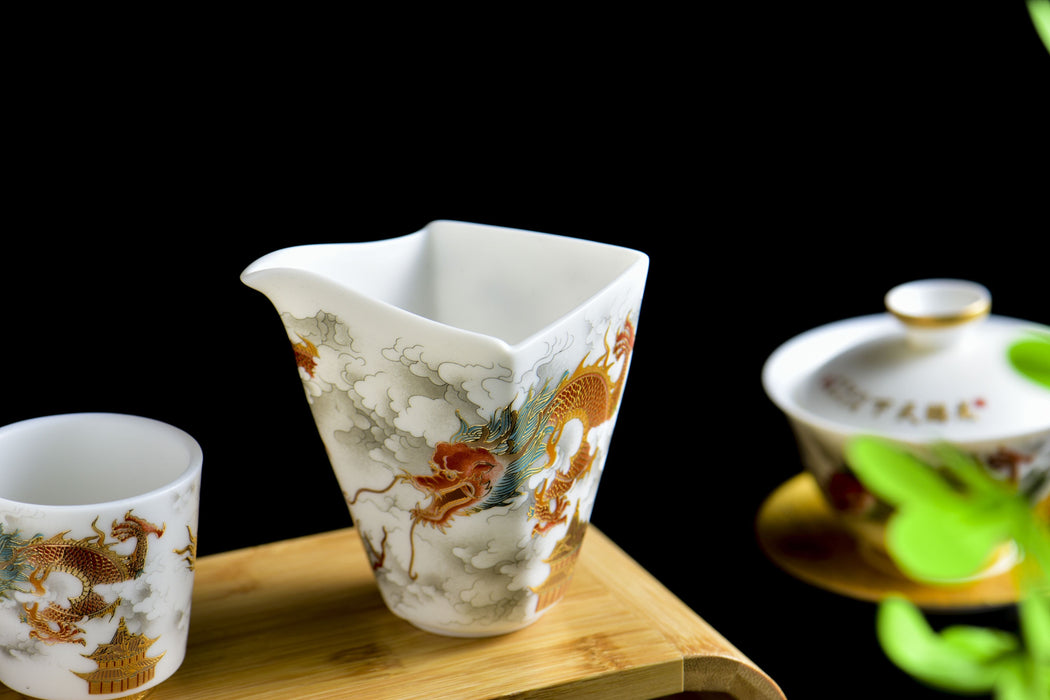 Mutton Fat Jade Porcelain "Soaring Dragon" Tea Set | Yunnan Sourcing Tea Shop