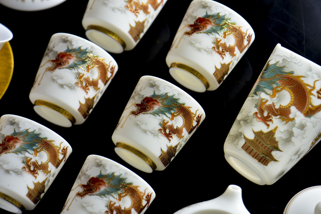 Mutton Fat Jade Porcelain "Soaring Dragon" Tea Set | Yunnan Sourcing Tea Shop