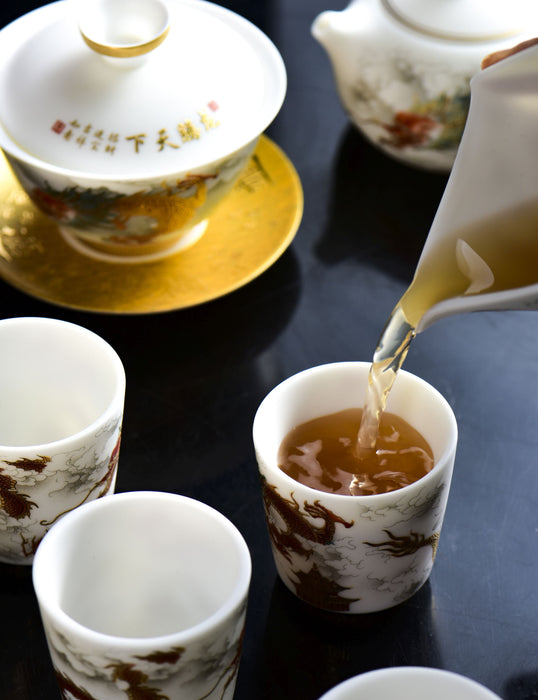 Mutton Fat Jade Porcelain "Soaring Dragon" Tea Set | Yunnan Sourcing Tea Shop