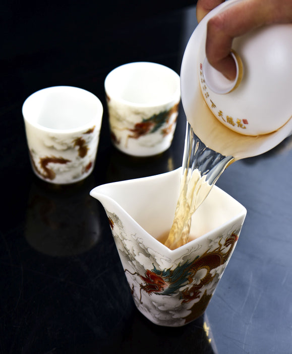 Mutton Fat Jade Porcelain "Soaring Dragon" Tea Set | Yunnan Sourcing Tea Shop