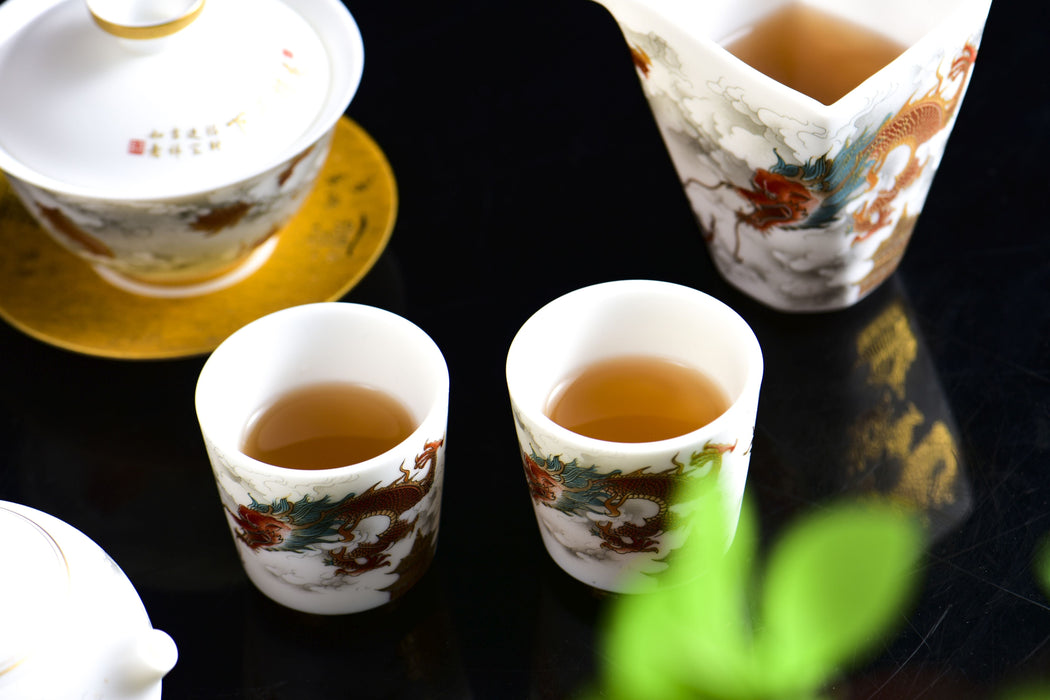 Mutton Fat Jade Porcelain "Soaring Dragon" Tea Set | Yunnan Sourcing Tea Shop