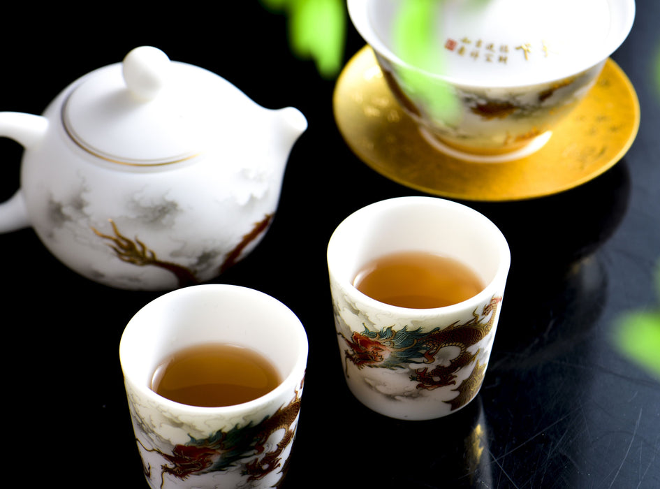 Mutton Fat Jade Porcelain "Soaring Dragon" Tea Set | Yunnan Sourcing Tea Shop