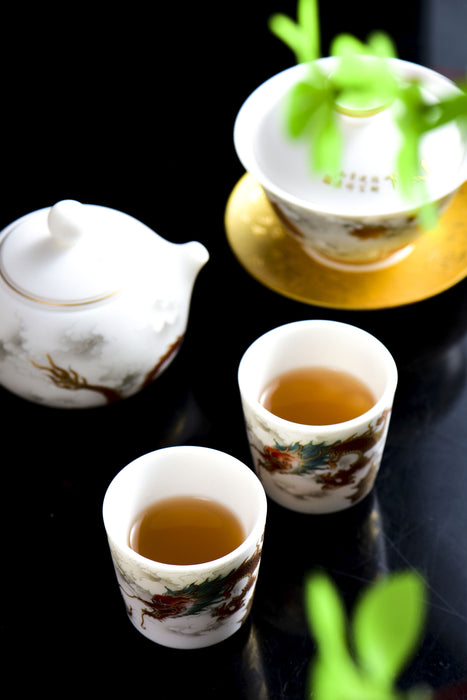 Mutton Fat Jade Porcelain "Soaring Dragon" Tea Set | Yunnan Sourcing Tea Shop