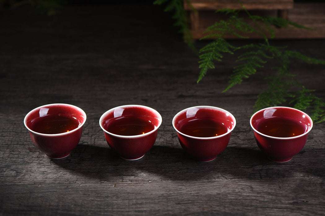 Ruby Red Cups Glazed Ceramic Tea Cups * Set of 2