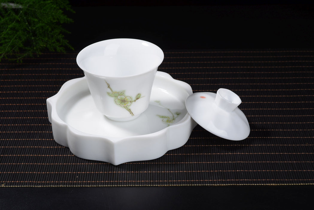 Plum Blossoms Gaiwan and Tea Boat with Optional Matching Cups