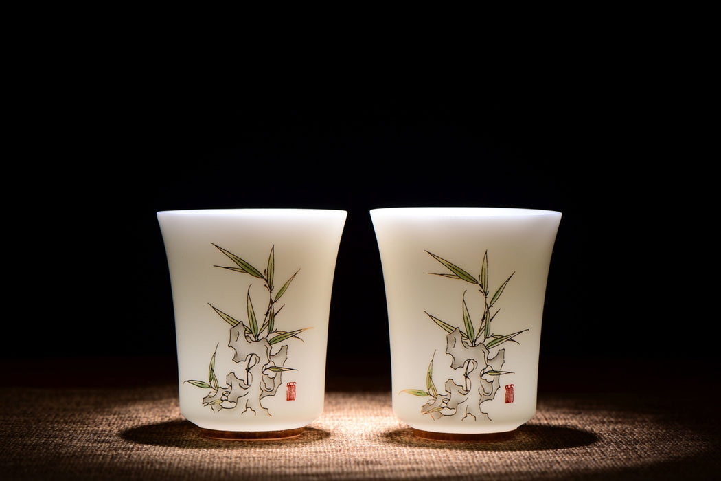 Bamboo and Taihu Limestone Motif Jingdezhen Porcelain Cup