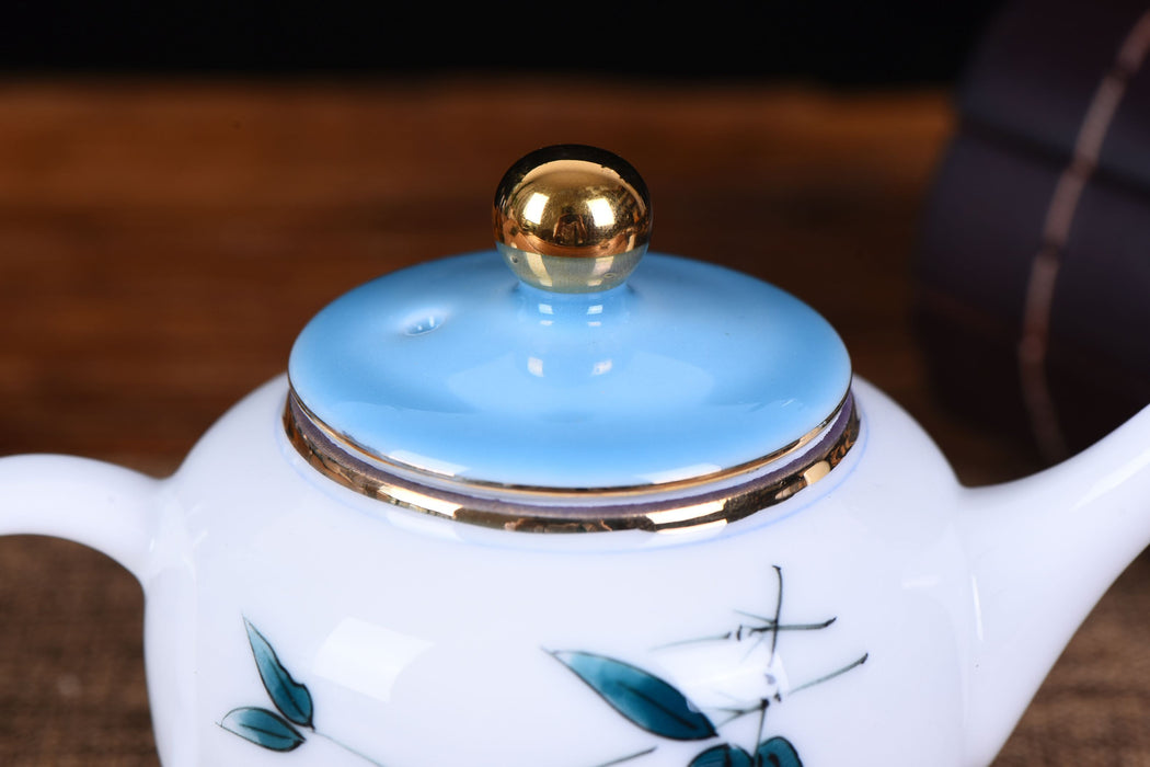 White Porcelain "Blue Bamboo" Hand-Painted Teapot