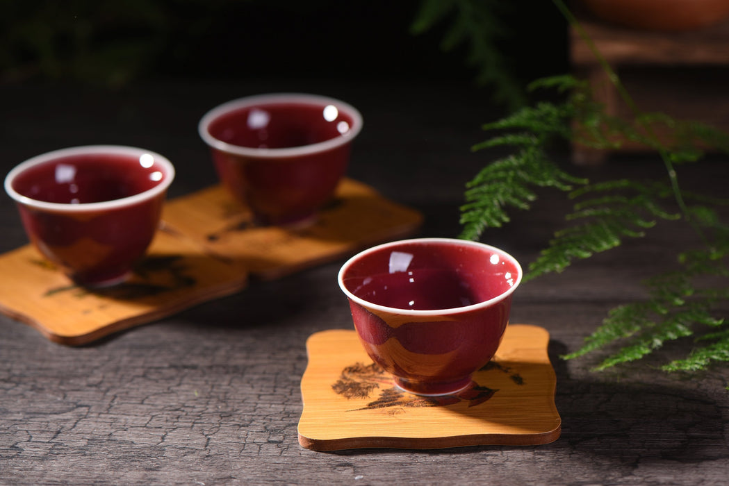 Ruby Red Cups Glazed Ceramic Tea Cups * Set of 2
