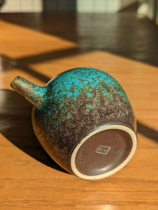 Wood-Fired "Aqua Oxide and Gold" Ceramic Teapot