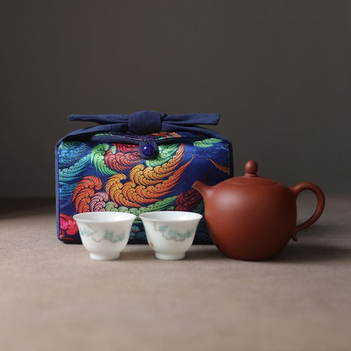 "Peacock Parade" Cloth Carrying Case for Teapot & Cups